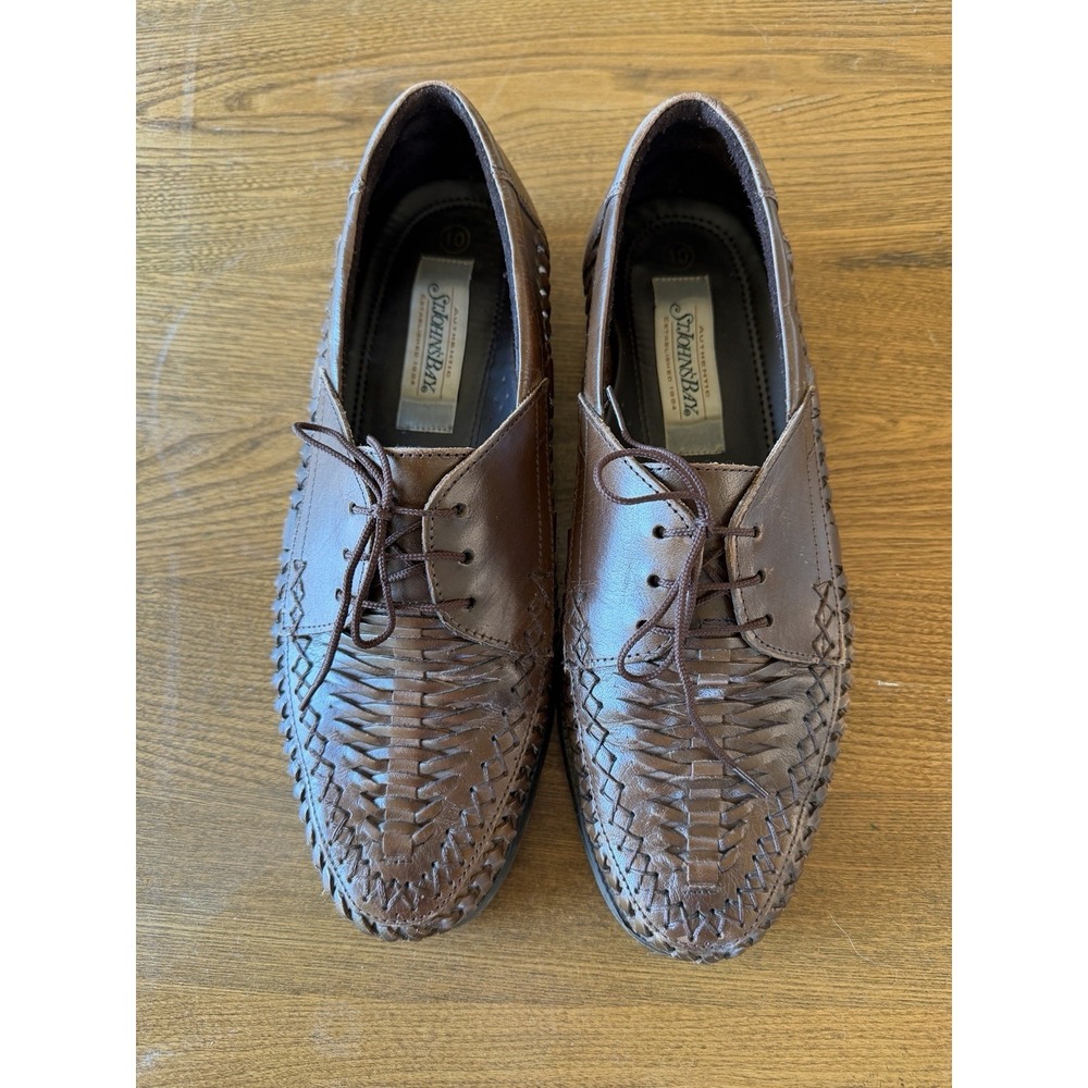 Vintage 90s St Johns Bay Woven Leather Oxford Huarache Shoes Mens 10 M Brown